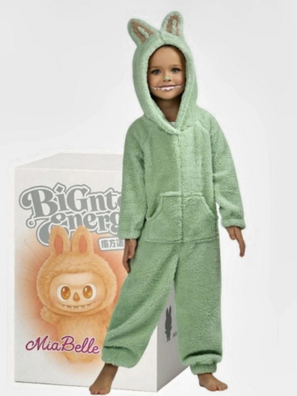 Mia Belle Girls Green Fluffy Forest Friend Hooded Onesie Costume